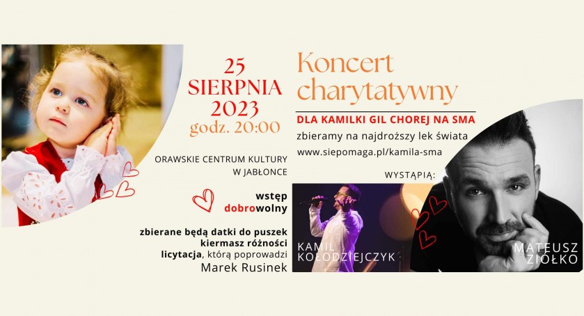 Koncerty, Matuesz Ziółko Kamil Kołodziejczyk zaśpiewają Kamilki zaproszenie charytatywny koncert Jabłonce - zdjęcie, fotografia