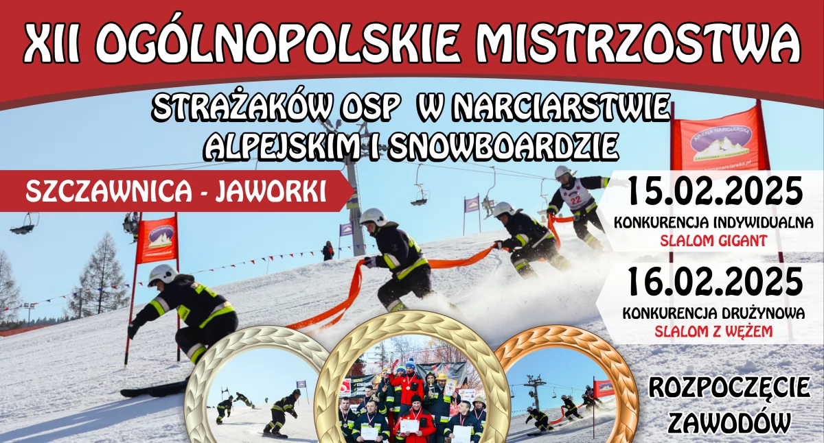 Straż Pożarna, Ogólnopolskie Mistrzostwa Strażaków Narciarstwie Alpejskim Snowboardzie sportowa rywalizacja śniegu weekend - zdjęcie, fotografia