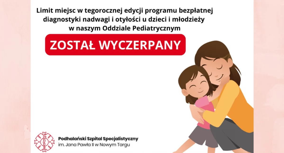 Zdrowie, Podhalański Szpital informuje zakończono zapisy programu diagnostyki nadwagi otyłości dzieci - zdjęcie, fotografia