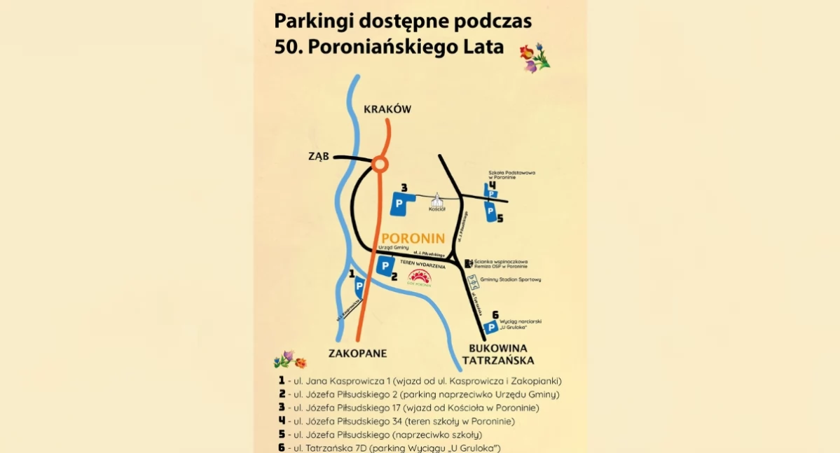 Festyny i pikniki, Poronin gotowy jubileuszowe Poronińskie wyznaczono dodatkowe parkingi uczestników - zdjęcie, fotografia