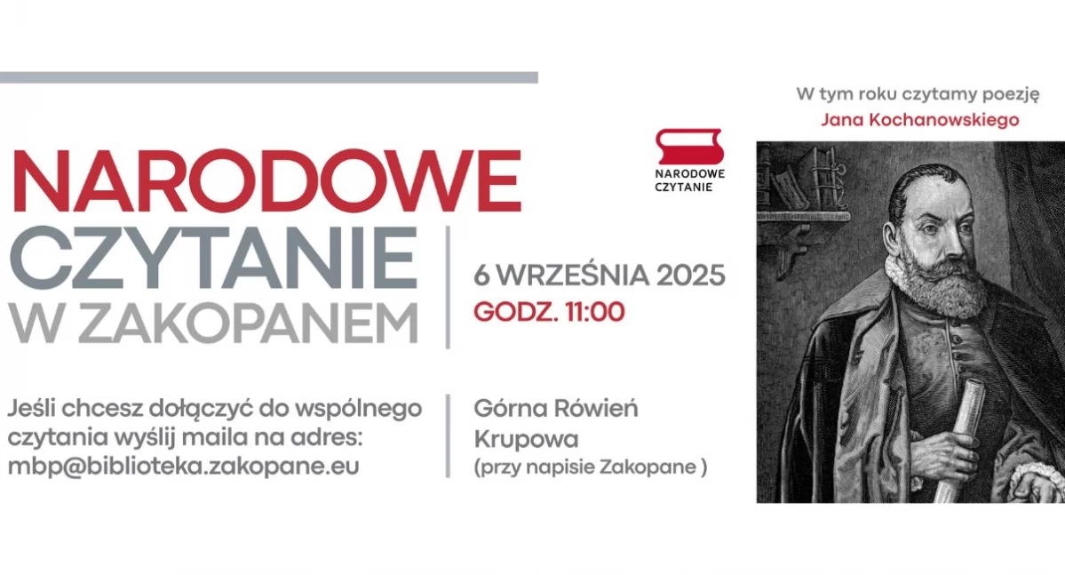 Kultura, Narodowe Czytanie Zakopanem poezja Kochanowskiego Górnej Równi Krupowej - zdjęcie, fotografia
