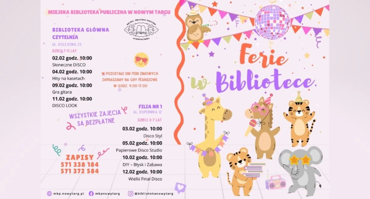 Spotkania, Ferie Bibliotece Nowym Targu zabawa rytmie disco - zdjęcie, fotografia