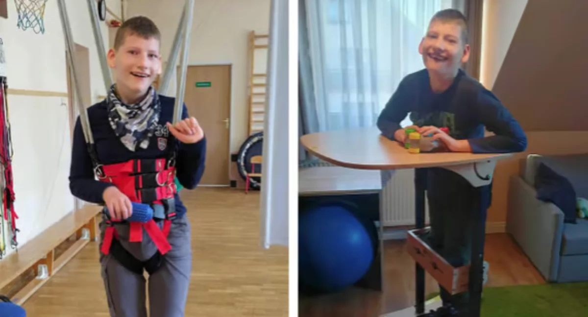 Pomoc charytatywna, letni Krystian zmaga ciężką chorobą rodzina zbiera środki windę krzesełkową - zdjęcie, fotografia