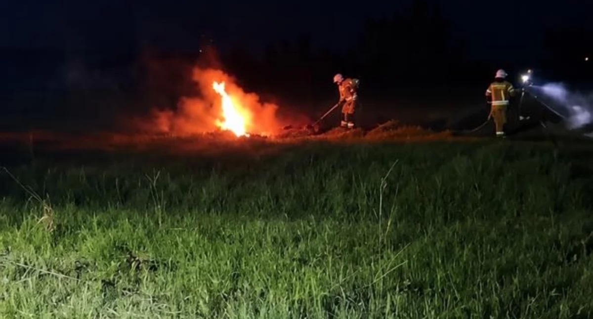 Pożary, Nocna akcja strażaków Pieniążkowicach Paliły - zdjęcie, fotografia
