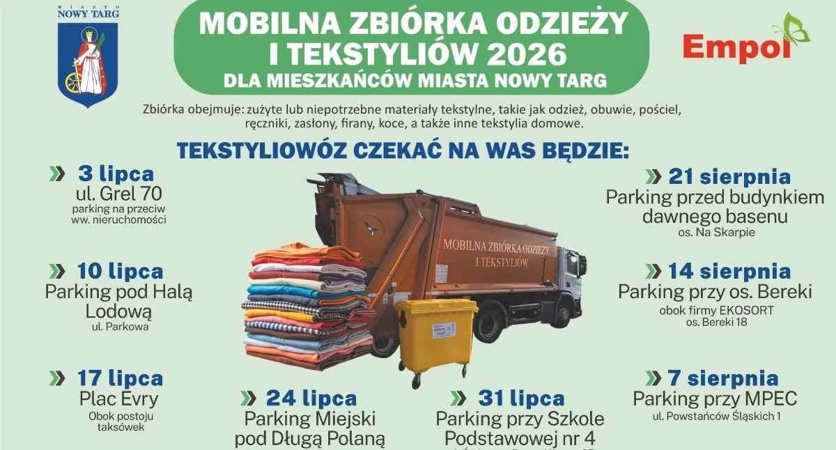 Sprawy lokalne, Letnie porządki Nowym Targu Rusza objazdowa zbiórka odzieży tekstyliów - zdjęcie, fotografia