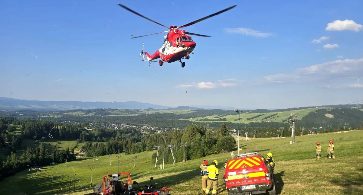 Wypadki, Wypadek rowerzysty trasie Białce Tatrzańskiej do akcji zadysponowano quada śmigłowiec - zdjęcie, fotografia