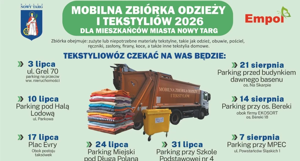 Sprawy lokalne, wyrzucaj ubrań Nowym Targu rusza letnia mobilna zbiórka tekstyliów - zdjęcie, fotografia