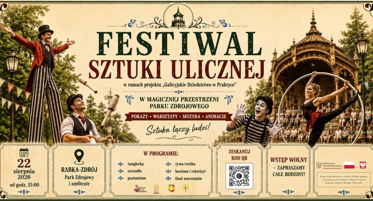 Festiwale, Rabka Zdrój stanie sceną artystów Festiwal pełen szczudeł żonglerki ognia - zdjęcie, fotografia