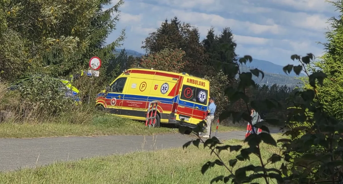 Akcje ratunkowe, Kolejny wypadek ścieżce rowerowej Podczerwonem rowerzystka uderzyła słupek - zdjęcie, fotografia