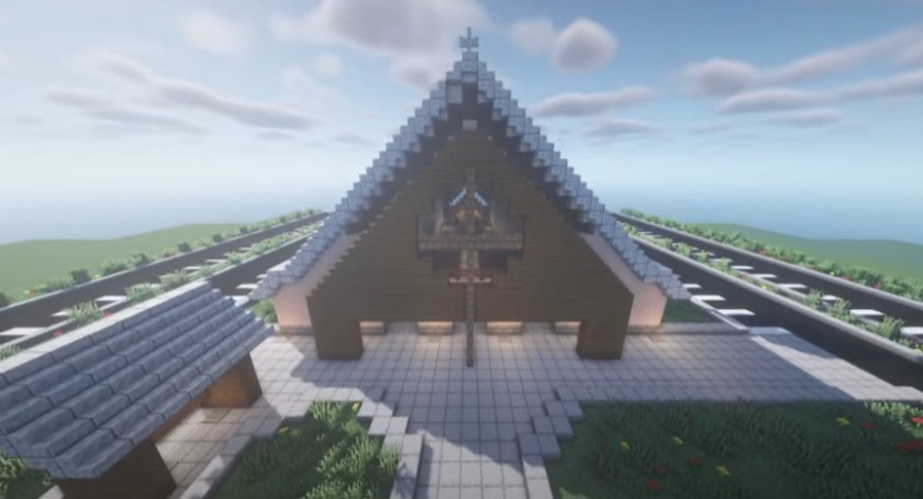 Zdjęcie wybudowanego w Minecraft sanktuarium św. Jana Pawła II / kadr z Youtube