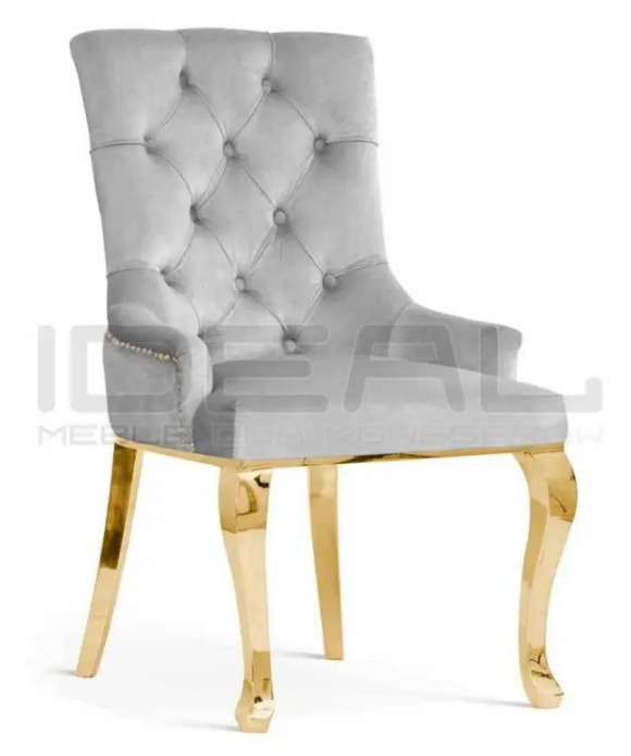 Krzesło Glamour Chesterfield Garonna nogi złoty chrom (foto: IdealMeble.pl)
