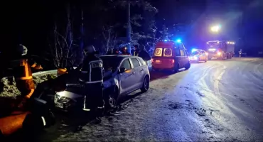 Nocne zderzenie w górskim, leśnym terenie w Małem Cichem