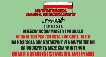 Nowy Targ uczci pamięć ofiar ludobójstwa na Wołyniu i w Małopolsce Wschodniej